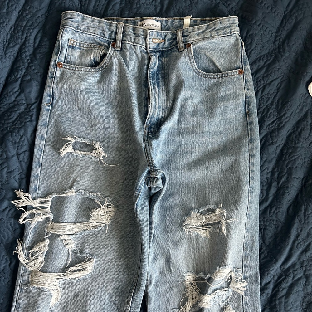 Zara Wideleg Distressed Jeans